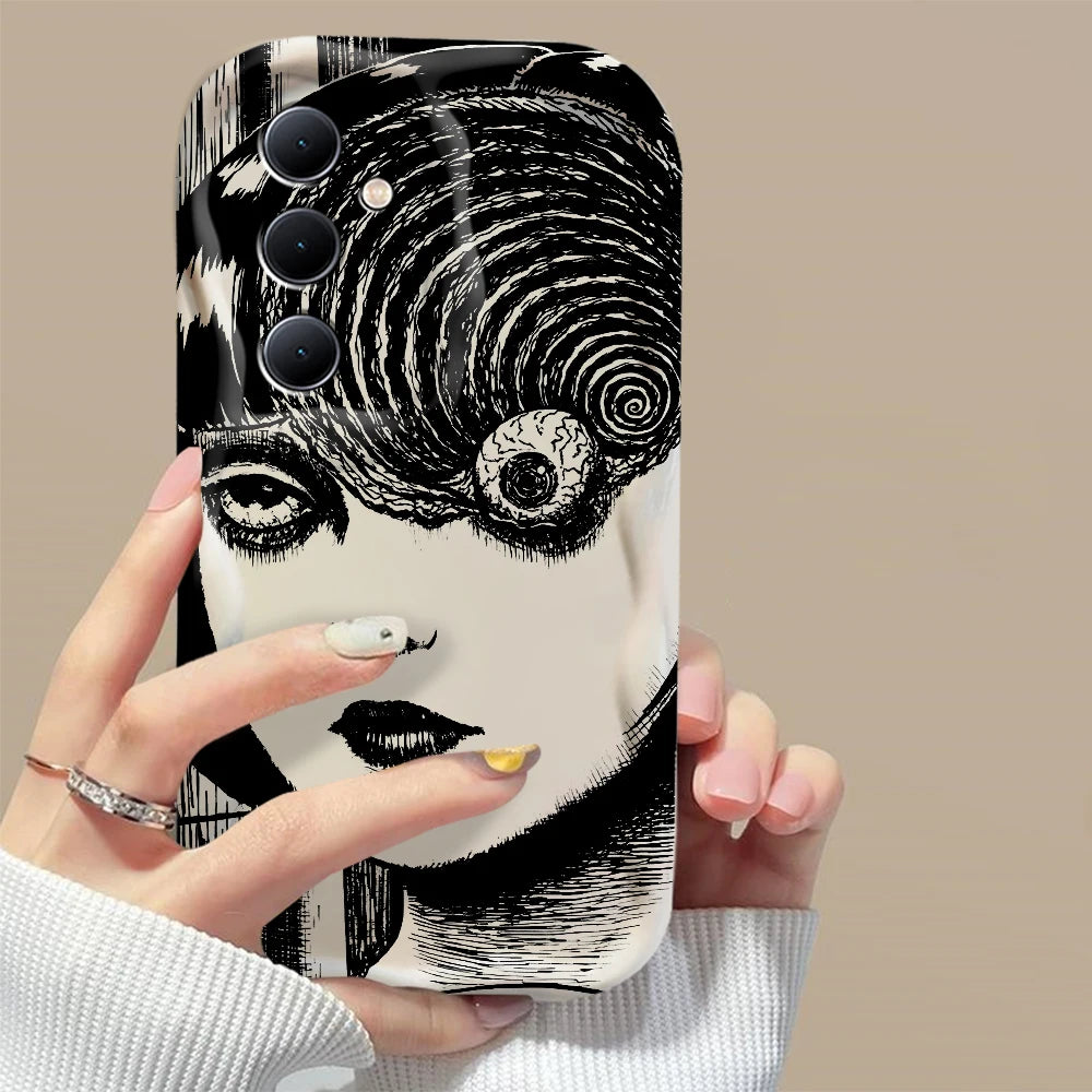 Custodia Horror Manga 3D Wave per Samsung Galaxy – Design Artistico Nero & Bianco (A73 / A72 / A71 / A55 / A54 / A53 / A35 / A34 / A33 / A25 / A24 / A23 / A15 / A14 / A13 / A05 / A04 / A03 | 4G 5G)