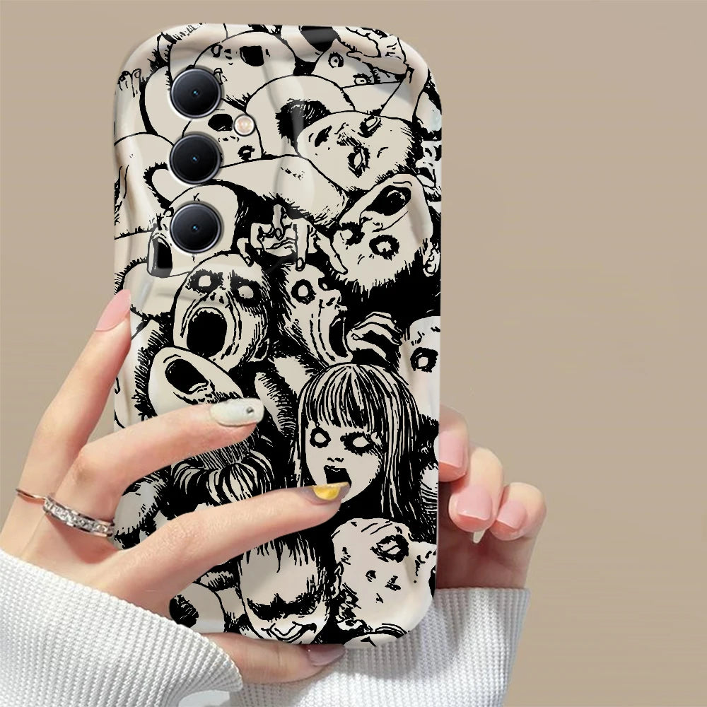 Custodia Horror Manga 3D Wave per Samsung Galaxy – Design Artistico Nero & Bianco (A73 / A72 / A71 / A55 / A54 / A53 / A35 / A34 / A33 / A25 / A24 / A23 / A15 / A14 / A13 / A05 / A04 / A03 | 4G 5G)