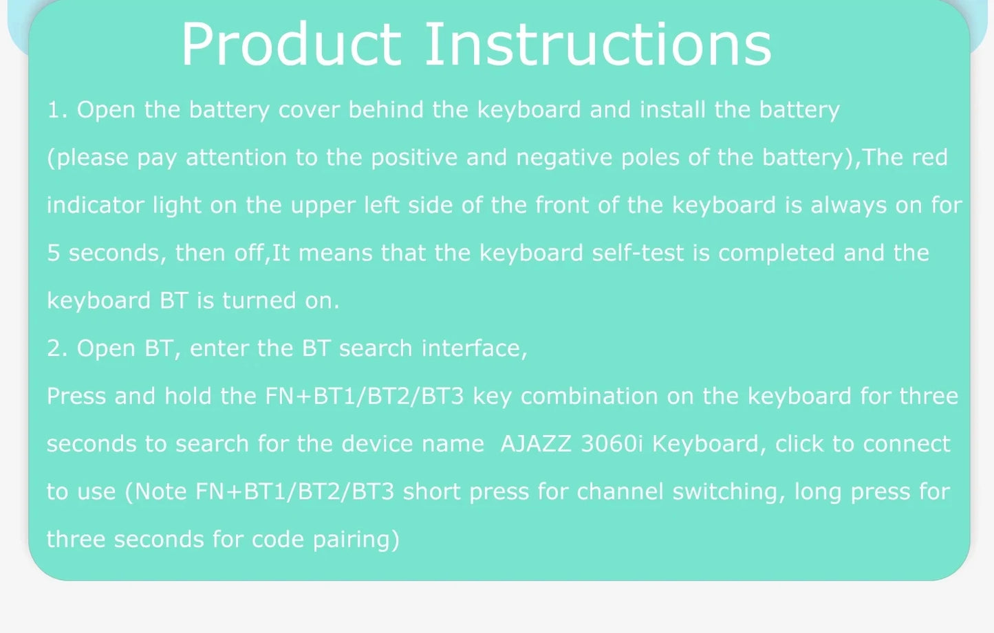 Tastiera Bluetooth AJAZZ 3060i – Tastiera meccanica wireless a 84 tasti, regalo portatile e carino per desktop e laptop