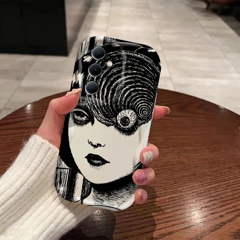 Custodia Horror Manga 3D Wave per Samsung Galaxy – Design Artistico Nero & Bianco (A73 / A72 / A71 / A55 / A54 / A53 / A35 / A34 / A33 / A25 / A24 / A23 / A15 / A14 / A13 / A05 / A04 / A03 | 4G 5G)