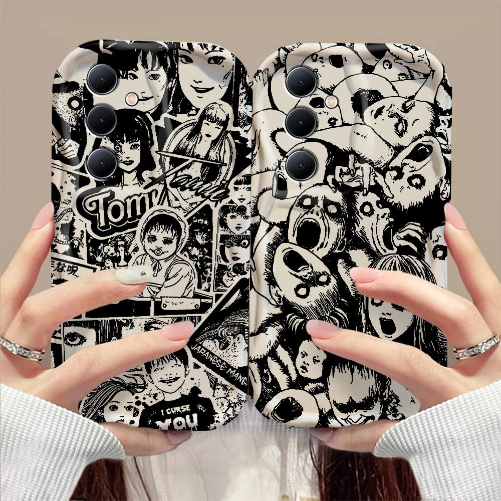 Custodia Horror Manga 3D Wave per Samsung Galaxy – Design Artistico Nero & Bianco (A73 / A72 / A71 / A55 / A54 / A53 / A35 / A34 / A33 / A25 / A24 / A23 / A15 / A14 / A13 / A05 / A04 / A03 | 4G 5G)
