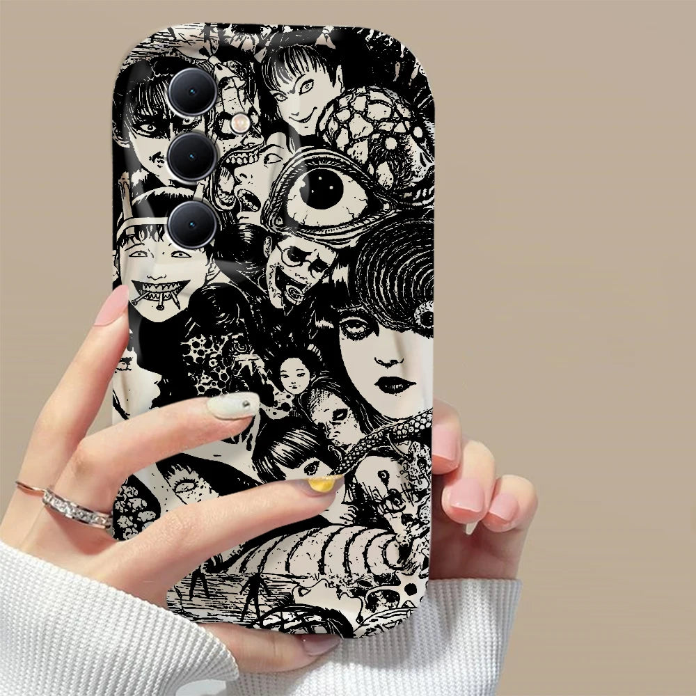 Custodia Horror Manga 3D Wave per Samsung Galaxy – Design Artistico Nero & Bianco (A73 / A72 / A71 / A55 / A54 / A53 / A35 / A34 / A33 / A25 / A24 / A23 / A15 / A14 / A13 / A05 / A04 / A03 | 4G 5G)