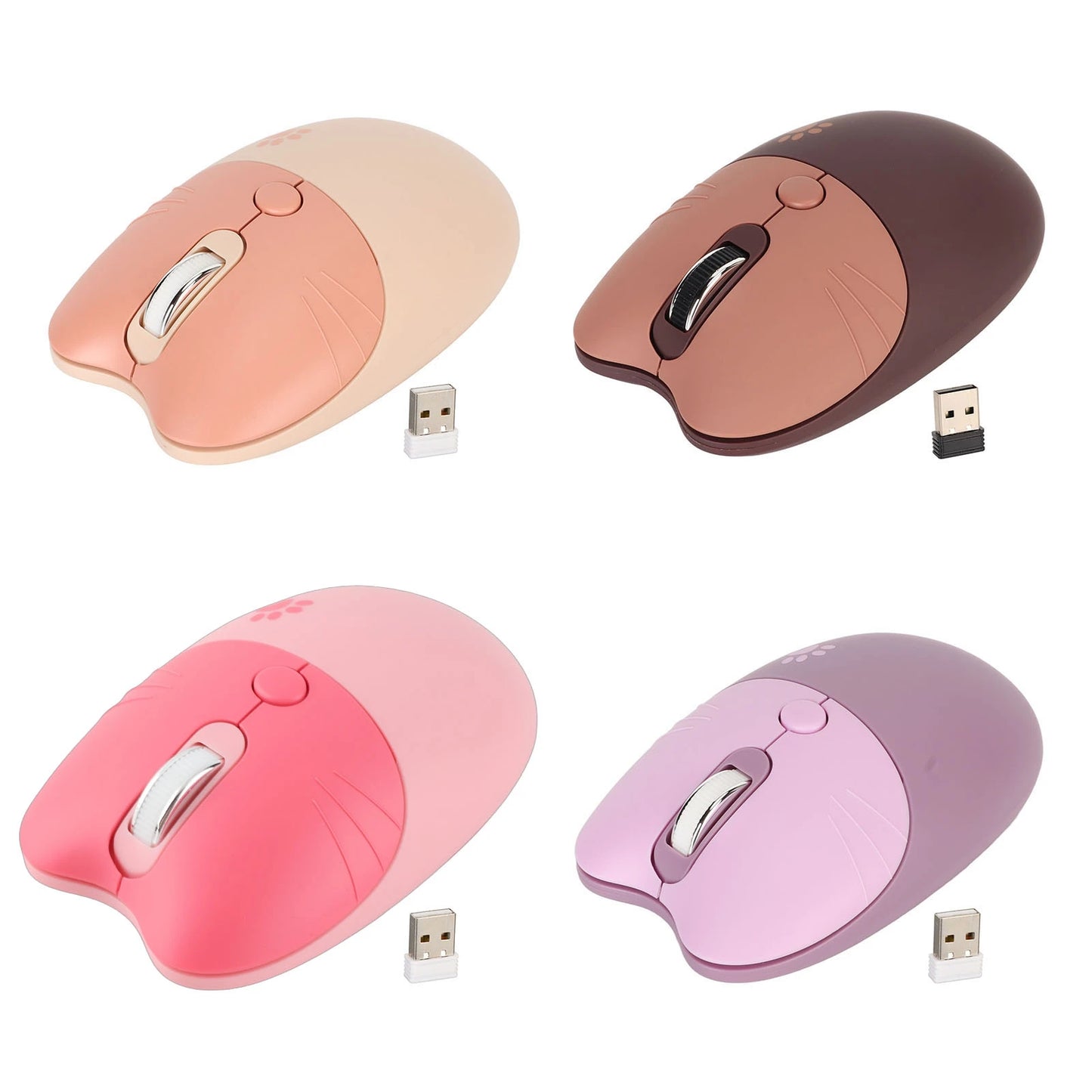 Mouse Wireless a Forma di Gatto 2.4G, Silenzioso, con Ricevitore USB, Portatile, 3 Livelli DPI, per Laptop e Computer M3