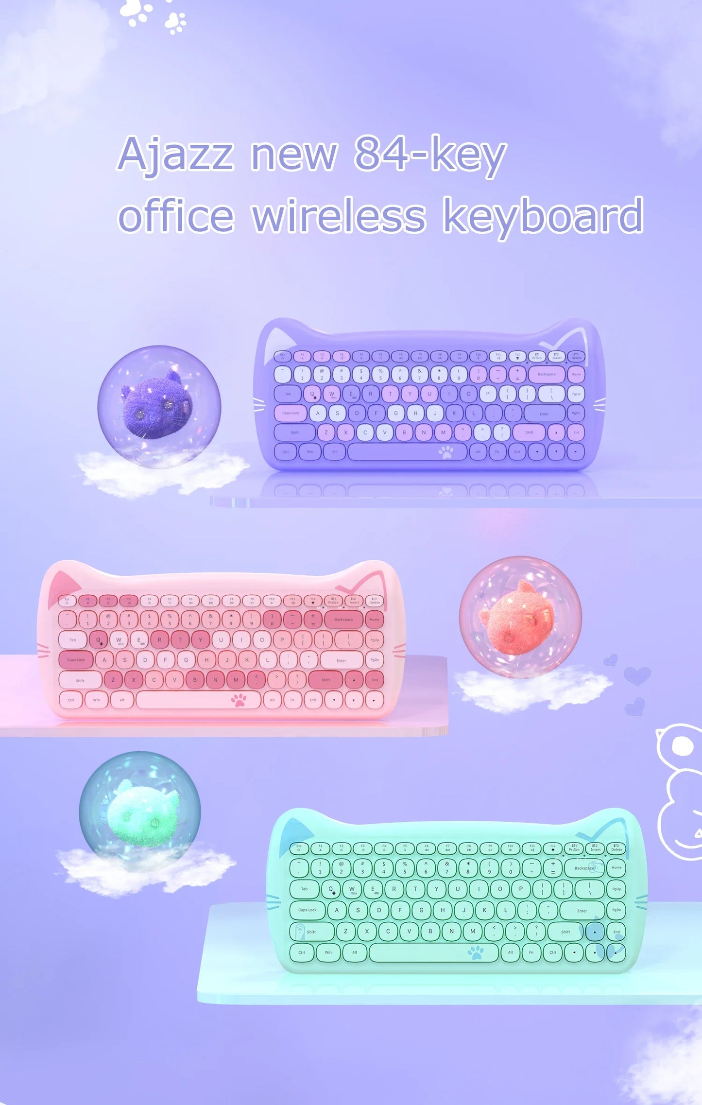 Tastiera Bluetooth AJAZZ 3060i – Tastiera meccanica wireless a 84 tasti, regalo portatile e carino per desktop e laptop